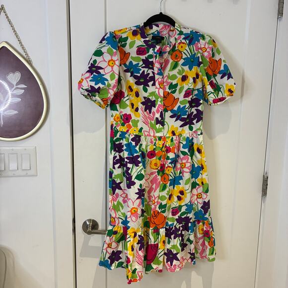 J.Crew Vibrant Garden Puff Sleeve Dress Sz 4 - Picture 2 of 8